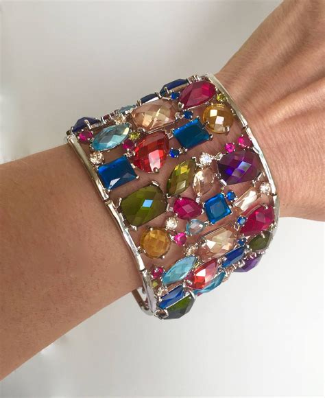 Multi Gemstone Multi Color Estate Bracelet Multi Stone Wide | Etsy | Wide cuff bracelets 