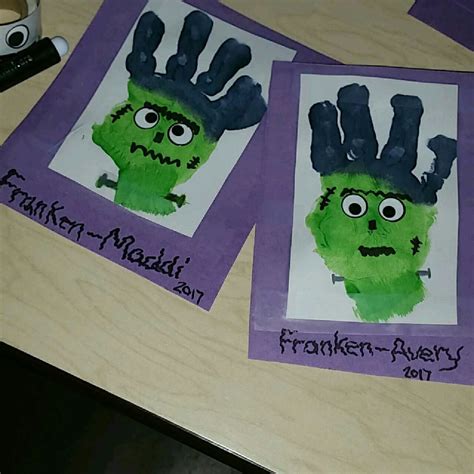 Frankenstein Handprints Halloween Crafts Preschool Preschool Arts