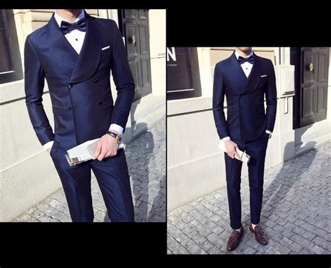 Double Breasted Velvet Suits For Men Slim Fit Navy Blue Groom Wedding