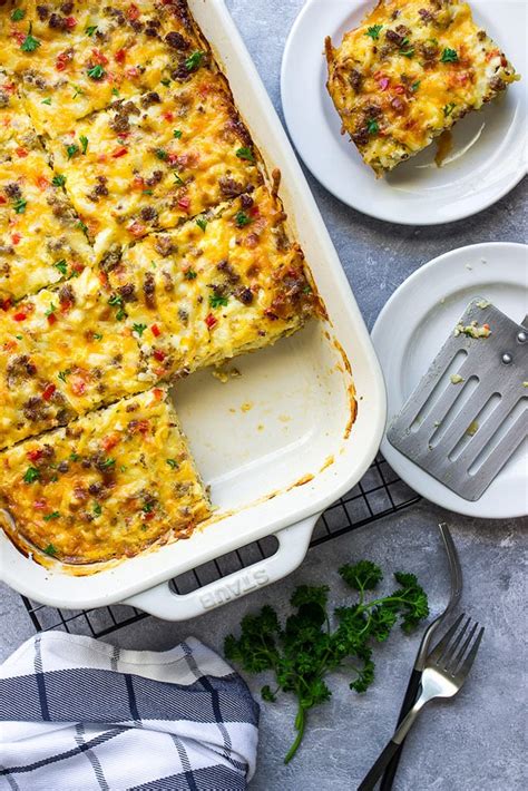 Cheesy Sausage Hash Brown Breakfast Casserole The Cooking Jar