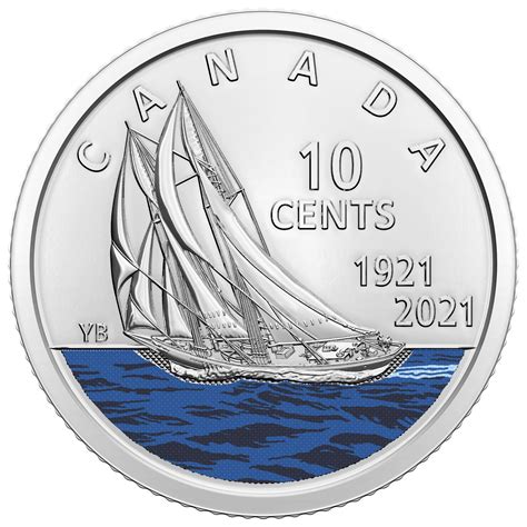 10 Cent 2021 Colored 100th Anniversary Of Bluenose 10 Cent