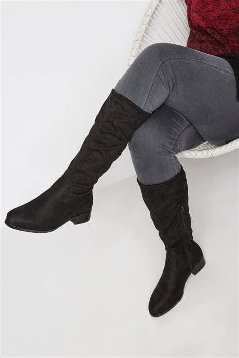 Black Stretch Knee High Boot In Extra Wide Fit Yours Clothing