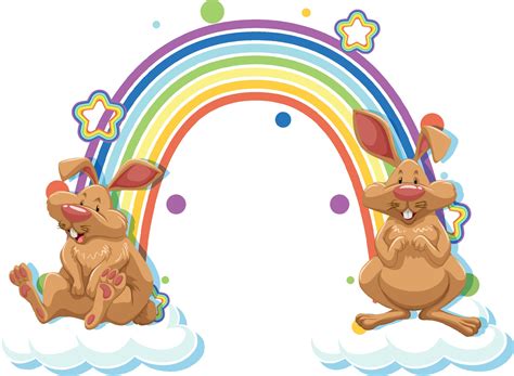 Two Rabbits Cartoon Character With Rainbow 3176727 Vector Art At Vecteezy