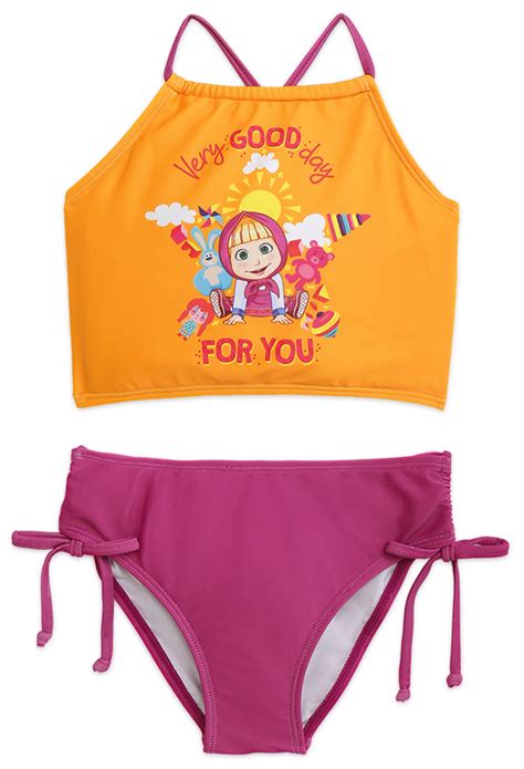 Girl Halter Swimsuit Masha And The Bear Swimsuit Pink Two Piece Swimsuits In Stock
