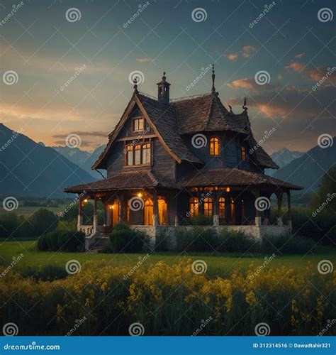 A House with a Porch on the Front and a Sky Background VanGoh a