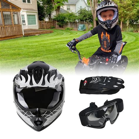 Tcmt Helmet For Kids Black Skull With Goggles And Gloves Dot Youth