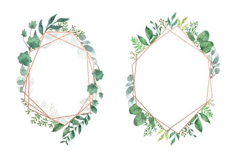 Watercolor Geometric Foliage Frames By Birdiy Design Thehungryjpeg