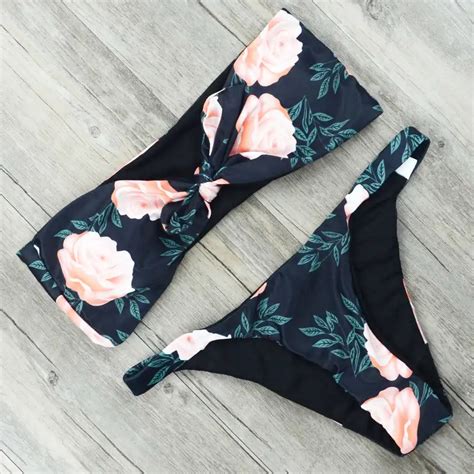 bandeau bikini 2019 floral swimwear print swimsuit brazilian biquini sexy thong bikinis set bow