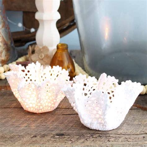 Learn How To Stiffen Fabric And Make These Doily Candle Holders That