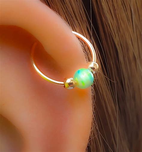Amazon Com 20G Green Opal Piercing Earring 8mm Hoop 14k Gold Filled