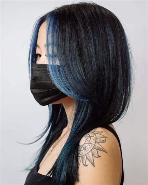 Blue Money Piece On Black Hair 2 Pretty Hair Color Hair Dye Colors