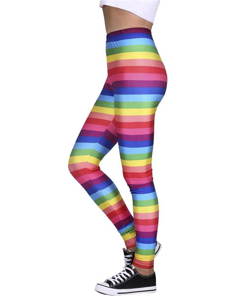 hde women s funky digital print design graphic stretch footless fashion leggings rainbow x