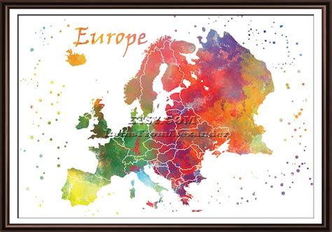Map Of Europe Poster Print Watercolor Map Home Town Art Europe