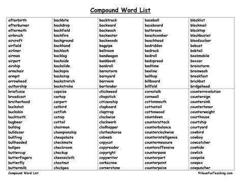 Compound Word List Have Fun Teaching
