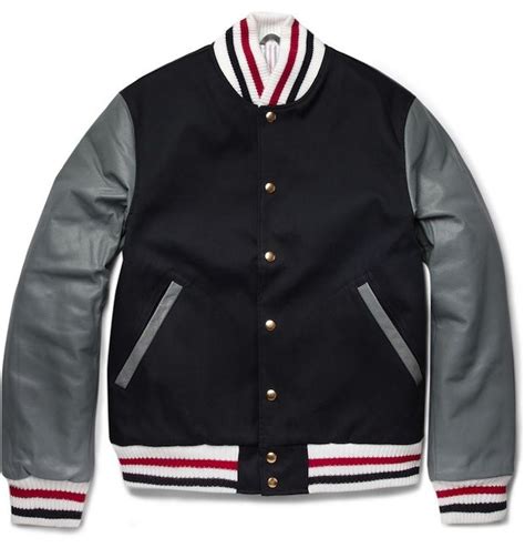 Thom Browne Cotton And Leather Varsity Jacket