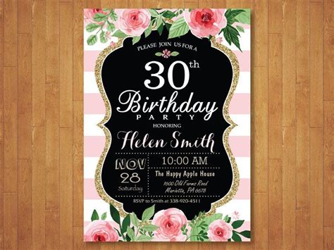Invitación De Cumpleaños 30 Para Las Mujeres Rosa Acuarela Etsy 70th