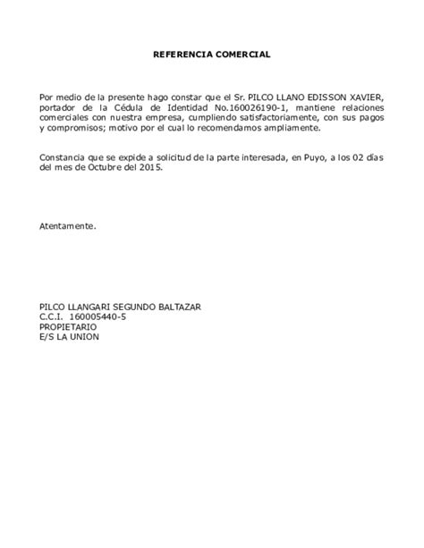 Carta De Referencia Comercial Mayhm001