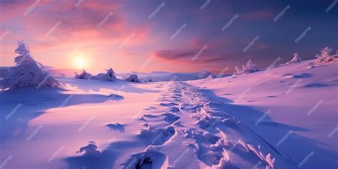 Premium Ai Image Beautiful Snow Ground With Majestic Sunrise In The