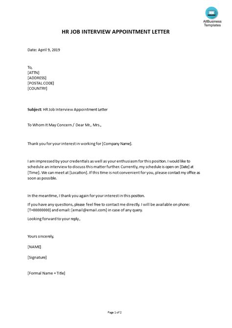 Click on a cover letter template, fill it online, and download in seconds. HR Job Interview Appointment Letter in Word | Templates at ...