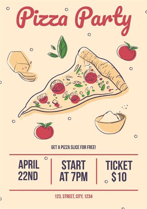 Free Hand Drawn Pizza Party Flyer Template