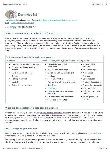 Parabens Contact Allergy Dermnet Nz Dr Baumann International