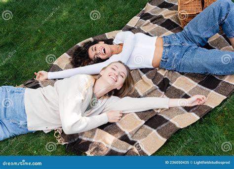 High Angle View Of Joyful Lesbian Stock Image Image Of Joyful Outside 236050435