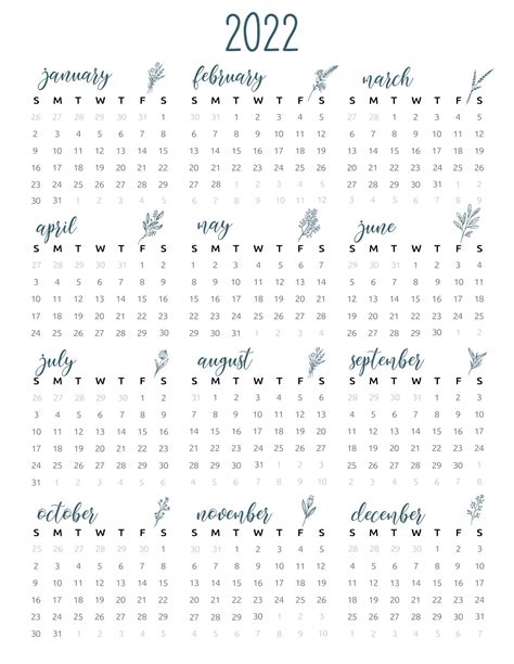 2022 Yearly Calendar Printable Free Letter Templates Kulturaupice