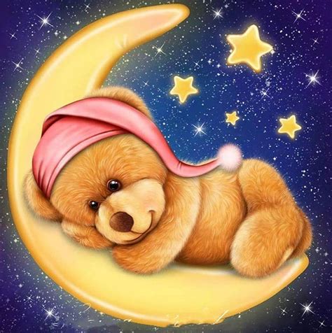 Teddy Bear Sleeps On The Moon Full Drill Diamond Painting 30cms X