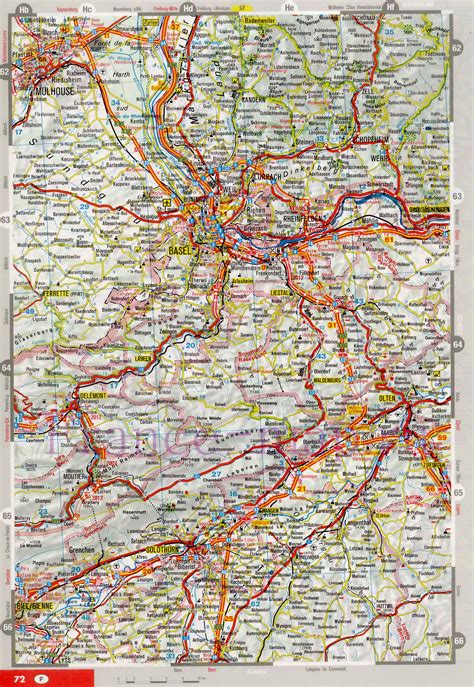 Карта границы Франции и Швейцарии Карта автодорог на границе Франции и