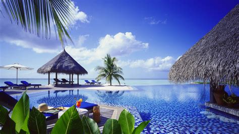 Wallpaper Resort Sea Palm Trees Pool 3840x2160 Uhd 4k
