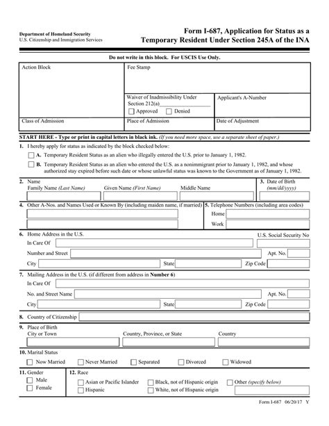 Uscis Form I 687 Fill Out Sign Online And Download Fillable Pdf