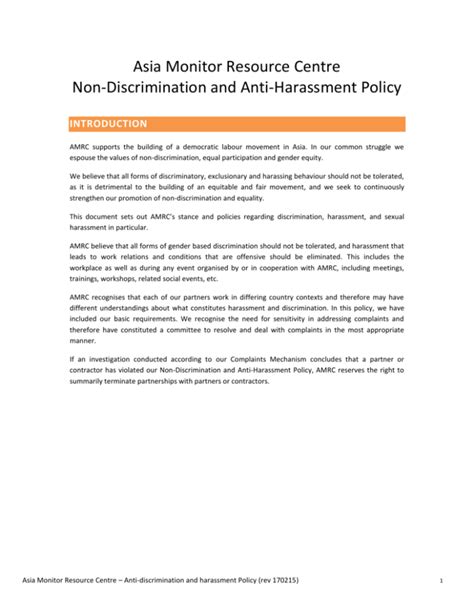 Non Discrimination And Anti Harassment Policy
