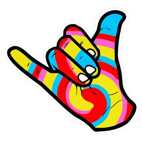 Multicoloured Shaka Hang Loose Hand Window Sticker Sign Style