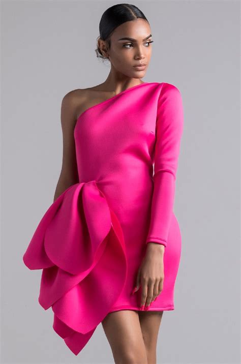 Front View Tell You Everything One Shoulder Scuba Dress In Fuchsia Prom Dress Couture Fashion