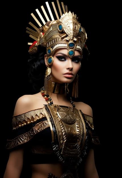 Premium Ai Image Egyptian Queen In Attractive Hot Body Shape Wearing Golden Accessories Royal