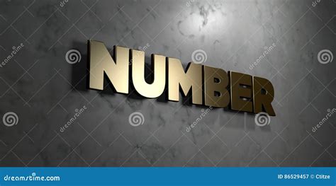 Number Gold Sign Mounted On Glossy Marble Wall 3d Rendered Royalty
