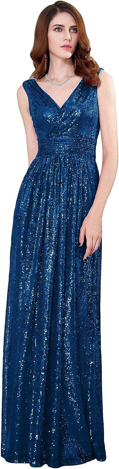 Kate Kasin Women Sequin Bridesmaid Dress Sleeveless Maxi Evening Prom Dresses