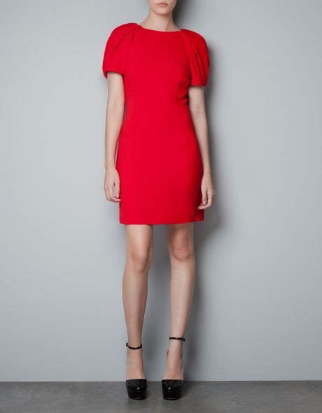Zara Puff Sleeve Dress In Red Lyst