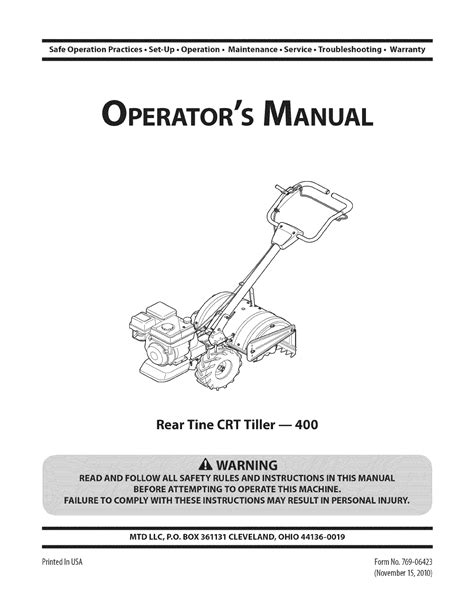 MTD 21AA40M1029 User Manual REAR TINE TILLER Manuals And Guides
