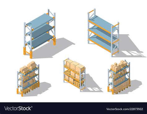 Set Storage Racks With Boxes And Pallets Vector Image