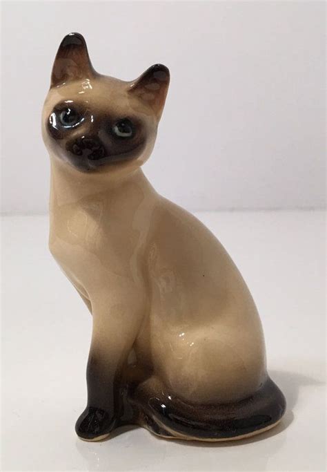 Vintage Miniture Porcelain Sitting Siamese Cat Figurine Etsy