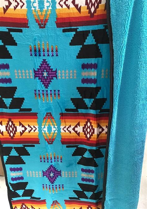 Navajo Print Turquoise Throw Blanket Sherpa Southwest Native American
