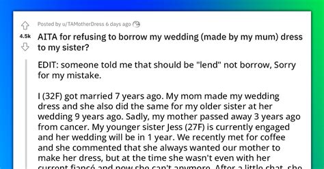 Redditor Refuses To Let Sister Borrow Wedding Dress That Their Late Mother Made