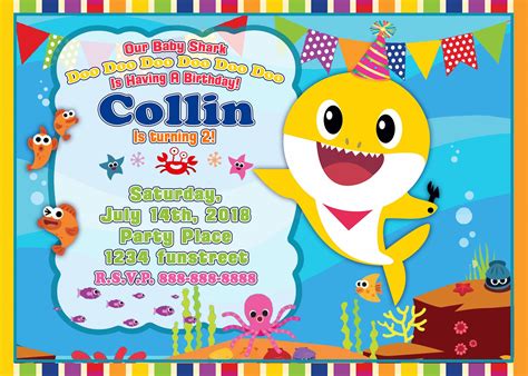 Baby Shark Birthday Invitation Baby Shark Birthday Party Etsy Shark