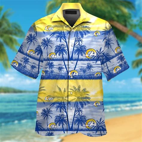 Los Angeles Rams Short Sleeve Button Up Tropical Aloha Hawaiian Shirt