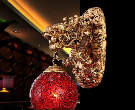 Wonderland China Style Dragon Wall Lamp Luxury Lighting E27 Glass