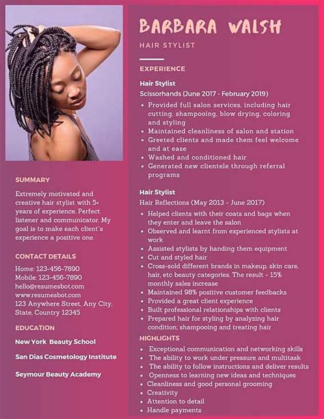 Hairstylist Resume Samples And Templates Pdfword 2024 Rb