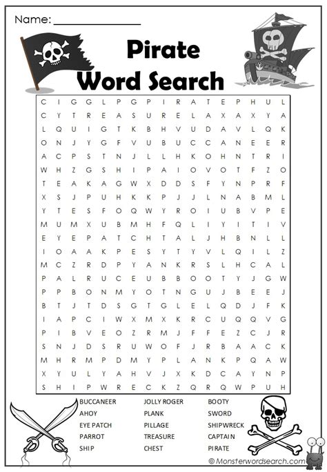 Pirate Word Search Monster Word Search