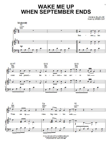 Wake Me Up When September Ends Sheet Music Direct
