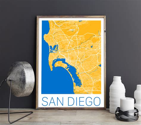 San Diego Map Art Print Map Of San Diego California City Etsy Art